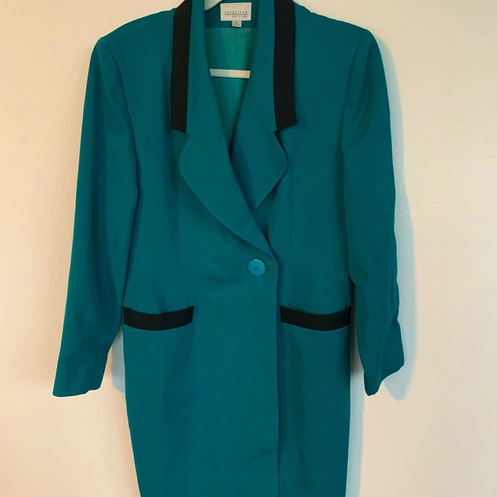 Nordstrom Point of View Green Wool Coat Classic Business Casual Dress 14